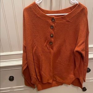 SHEIN Orange Knit Button-Up Sweater